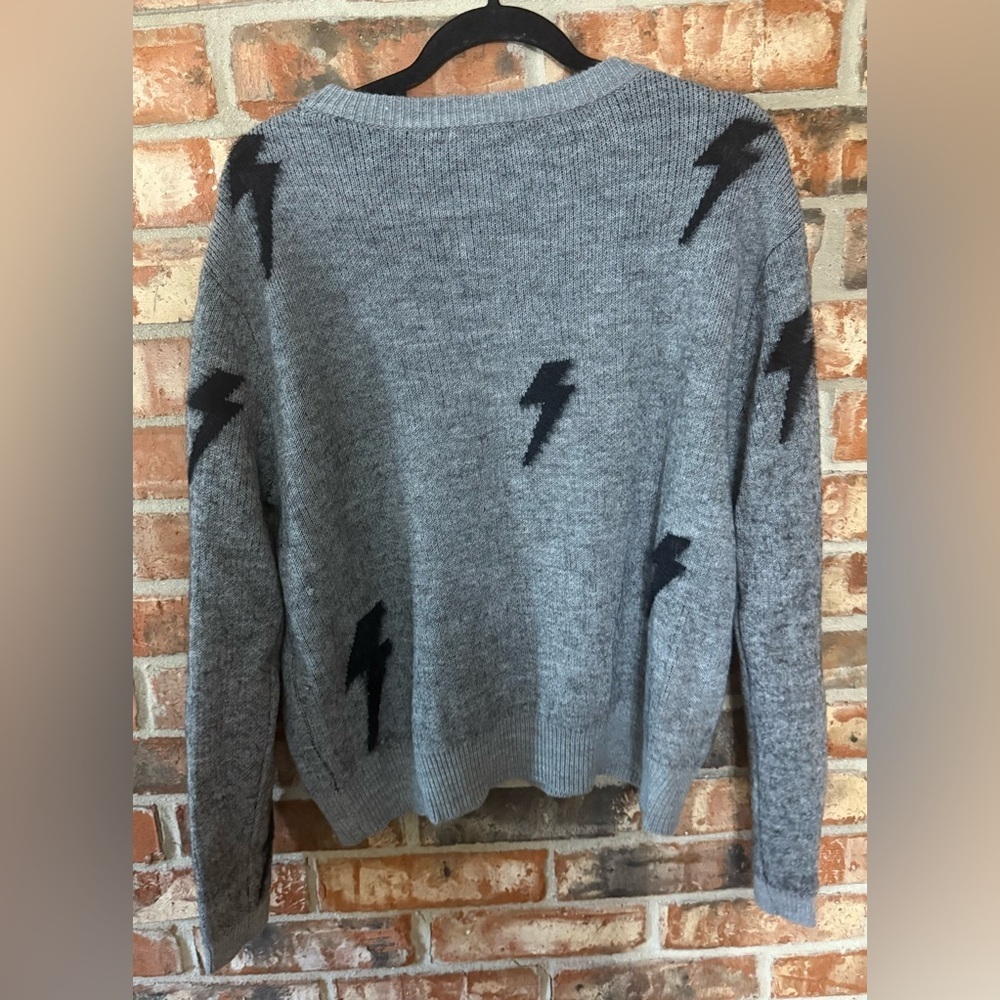 THML Heather Gray Sweater with Black Bolt Design - Picture 2 of 5